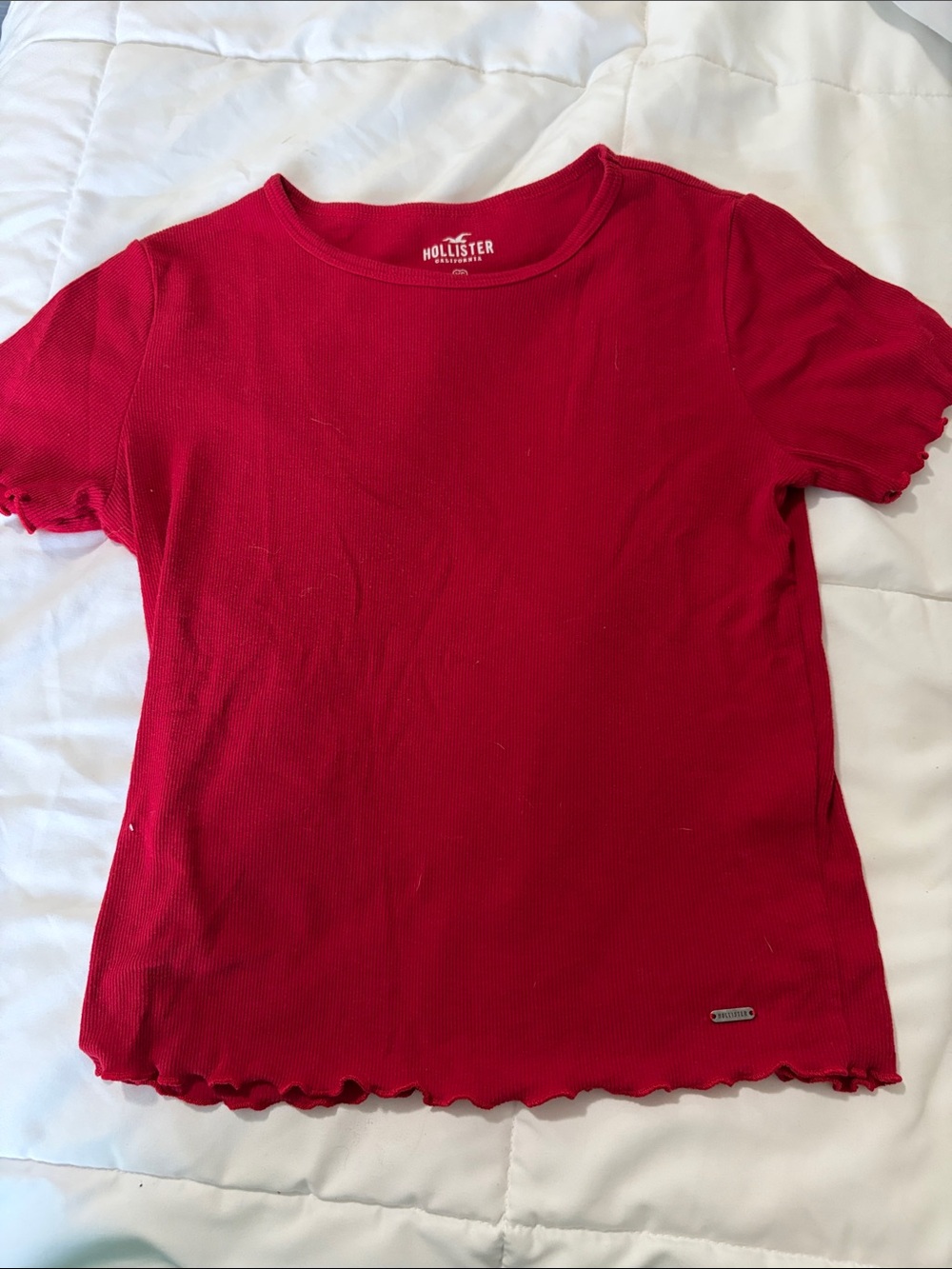 Hollister Girls' Red Ribbed Short Sleeve Top